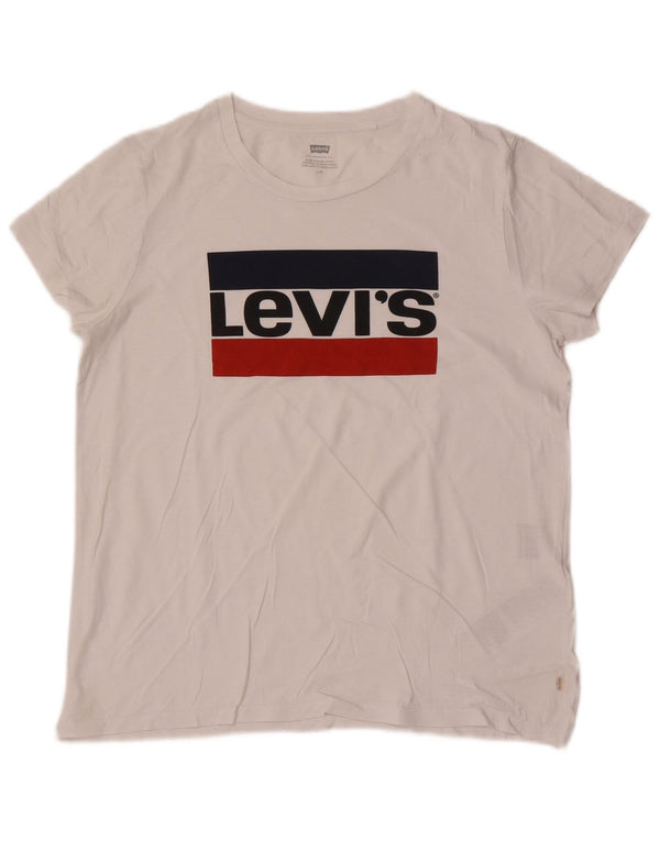 Levi's T-Shirt Graphique Femme UK 14 Large Blanc Coton