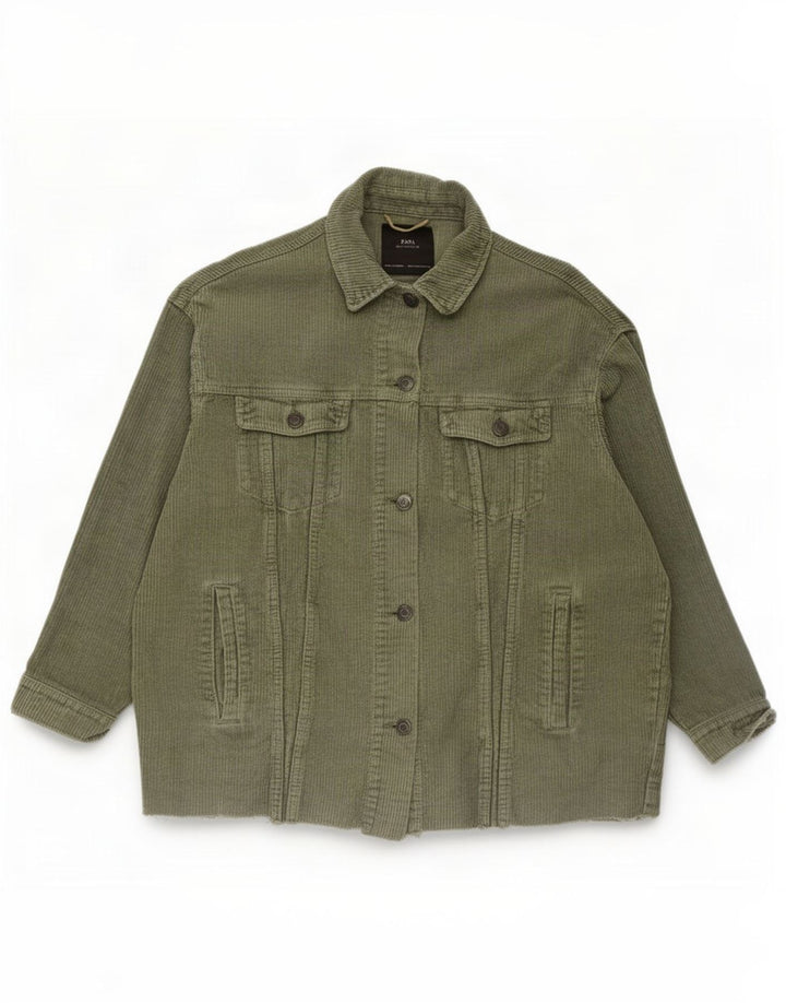 Zara Veste surdimensionnée en velours côtelé pour femme UK 10 Petit coton kaki