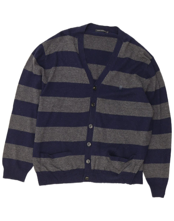 FRENCH CONNECTION Cardigan pour homme en laine d'agneau rayée bleu marine 2XL
