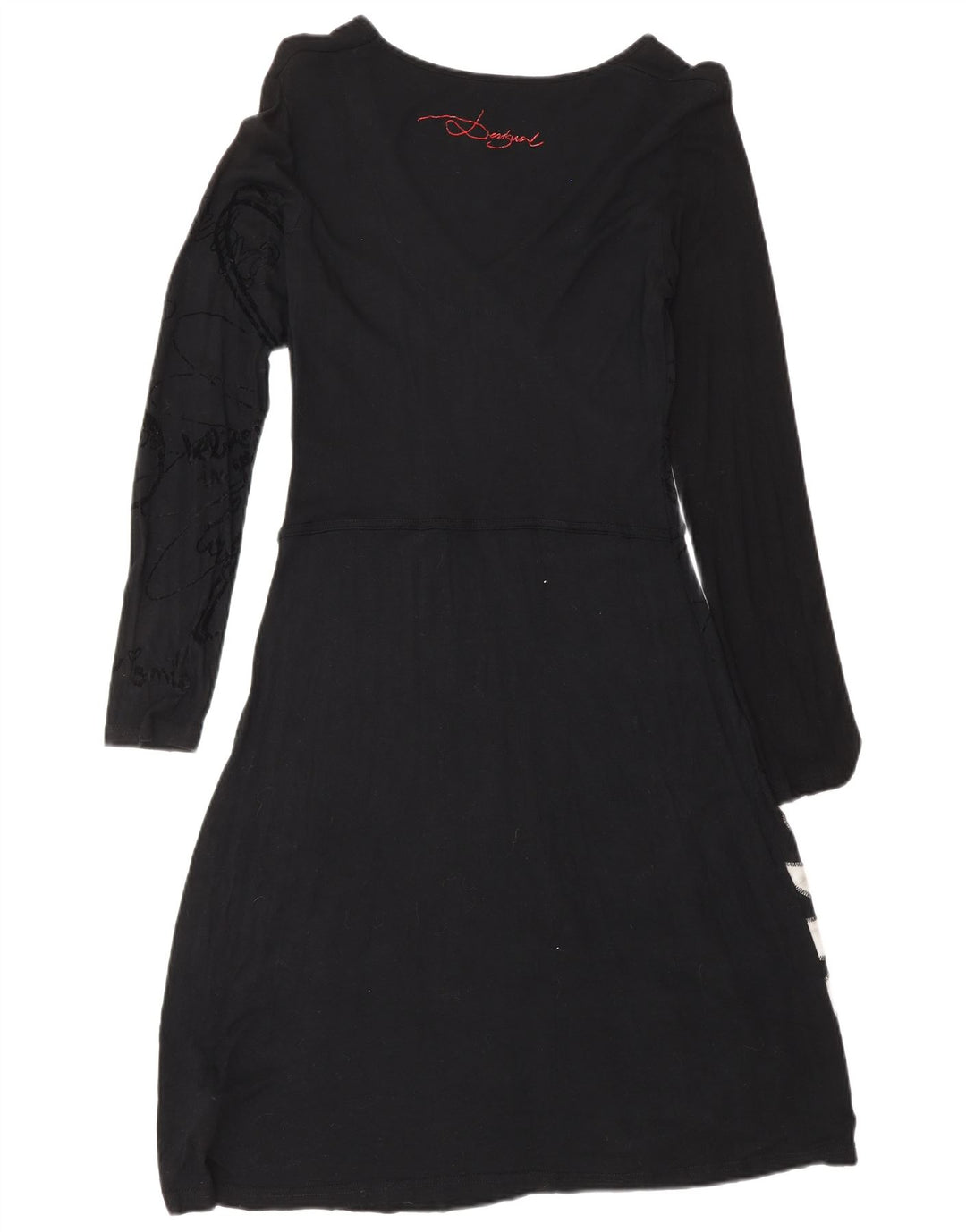 Desigual Robe basique à manches longues pour femme UK 44 Large Viscose florale noire