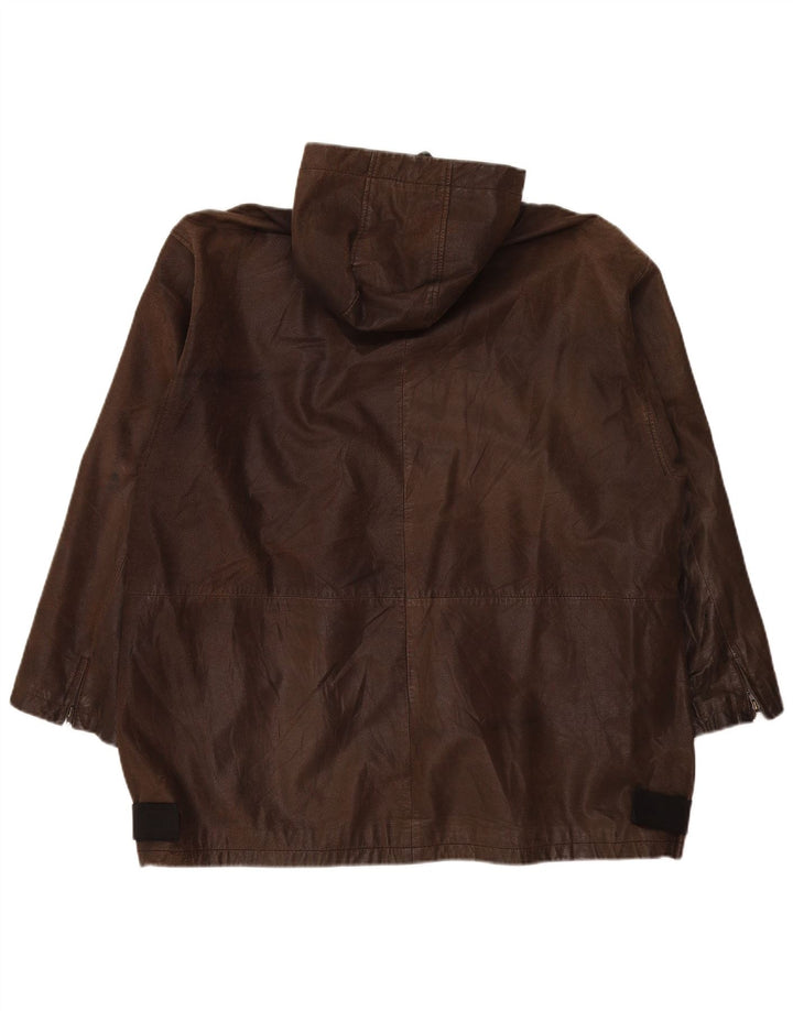 Conbipel Veste en cuir à capuche coupe ample pour homme IT 52 Large Marron