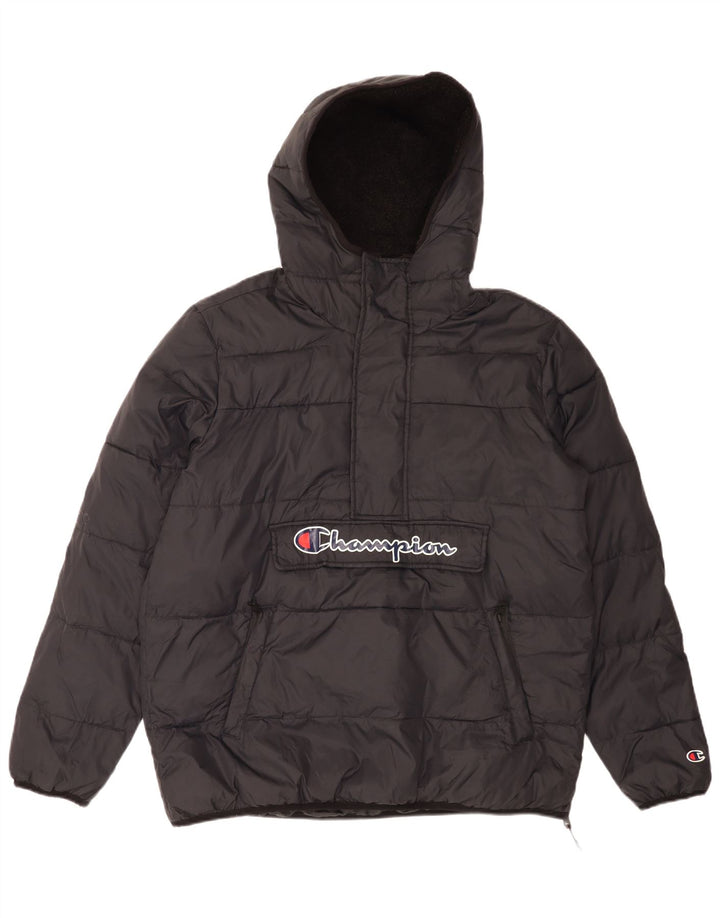 Champion Veste Anorak rembourrée à capuche pour homme UK 40 Large Noir Polyamide