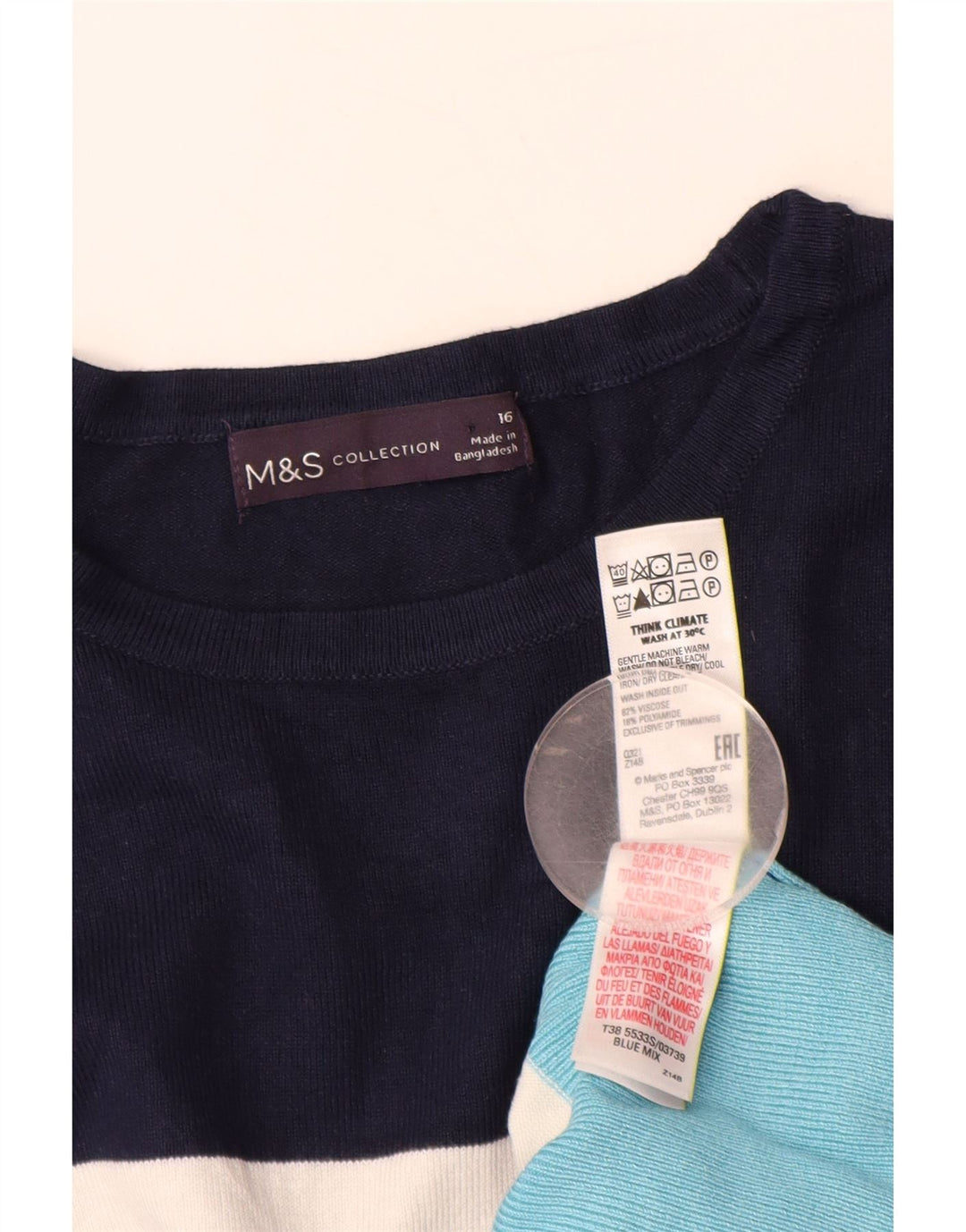 MARKS & SPENCER Pull col bateau pour femme UK 16 Large Bleu Rayé