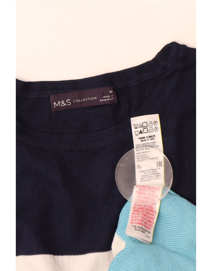 MARKS & SPENCER Pull col bateau pour femme UK 16 Large Bleu Rayé