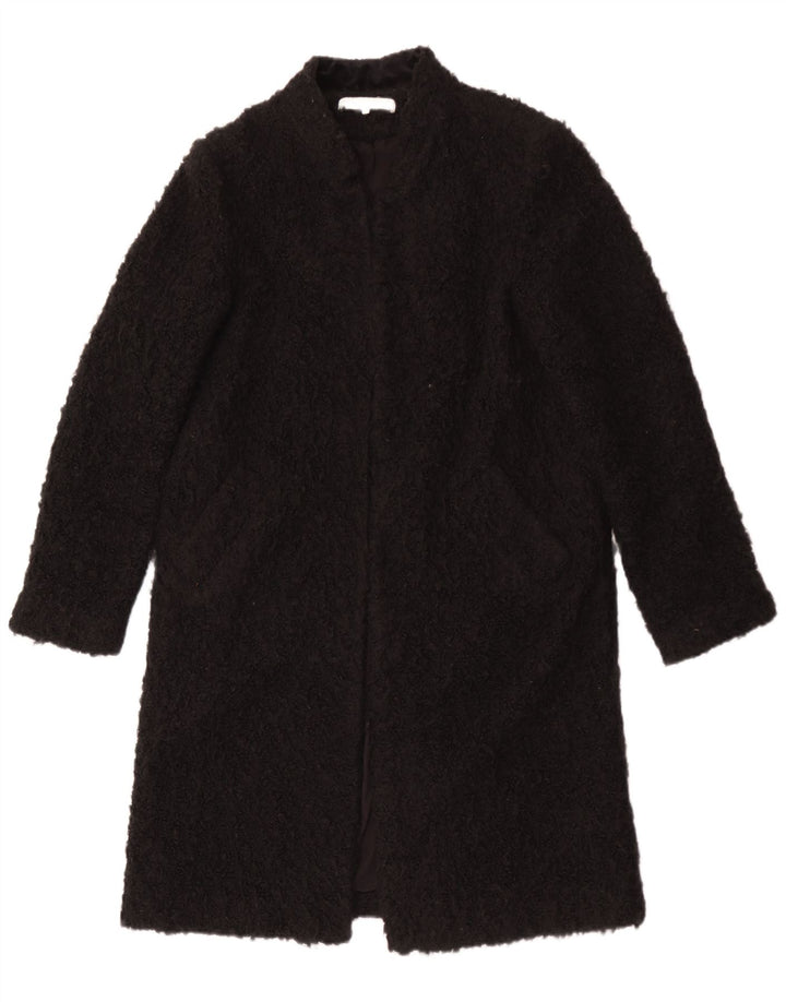 Zara Womens Teddy Open Overcoat UK 14 Moyen Noir Acrylique