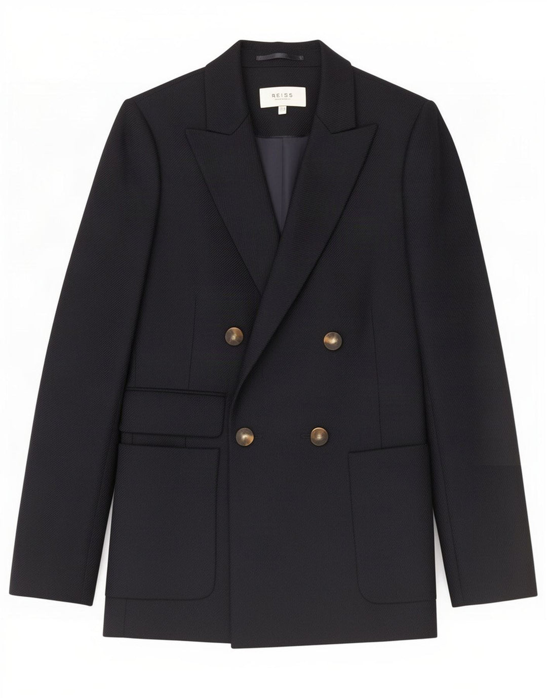 Reiss Veste Blazer Double Boutonnage Femme UK 8 Petite Laine Bleu Marine