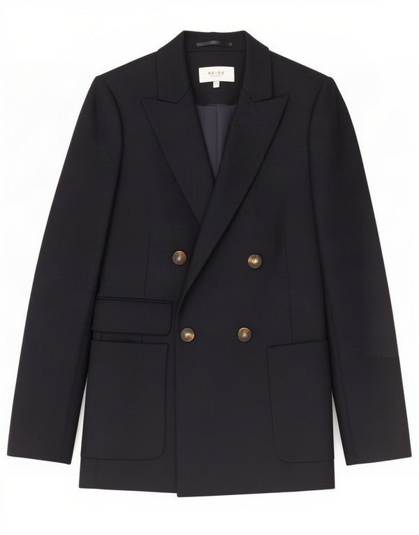 Reiss Veste Blazer Double Boutonnage Femme UK 8 Petite Laine Bleu Marine