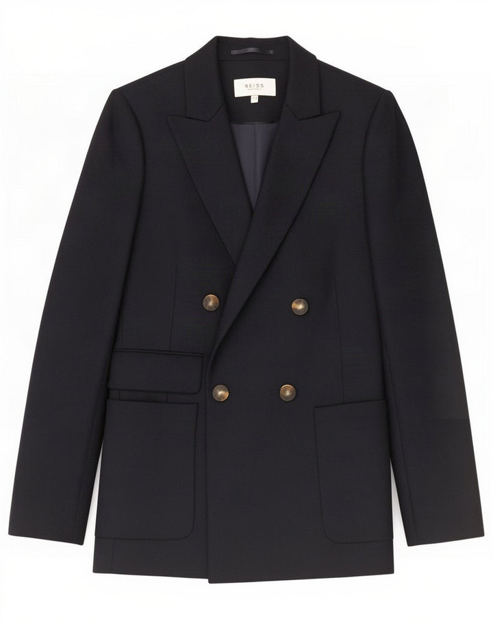 Reiss Veste Blazer Double Boutonnage Femme UK 8 Petite Laine Bleu Marine