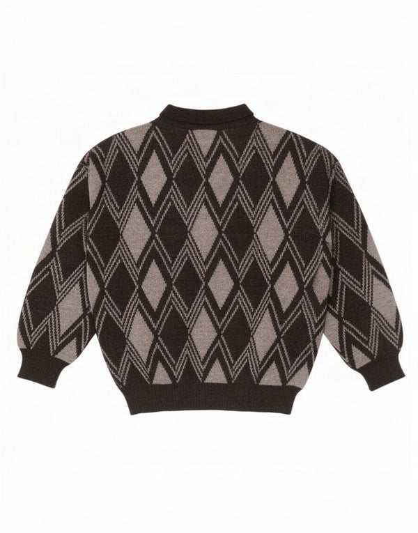 vintage Mens Polo Neck Jumper Pull XL Gris Argyle/Diamant