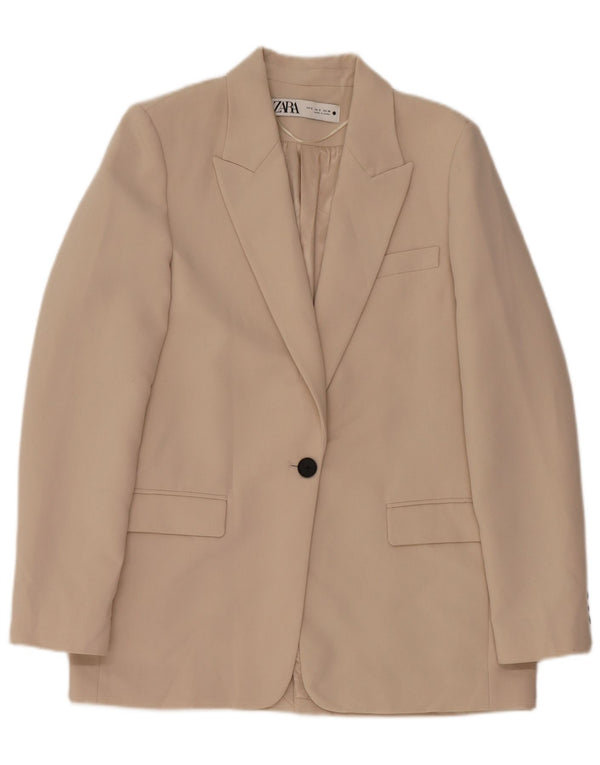 Zara Femme 1 Bouton Blazer Veste UK 10 Petit Beige Polyester