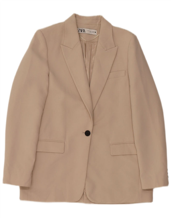 Zara Femme 1 Bouton Blazer Veste UK 10 Petit Beige Polyester