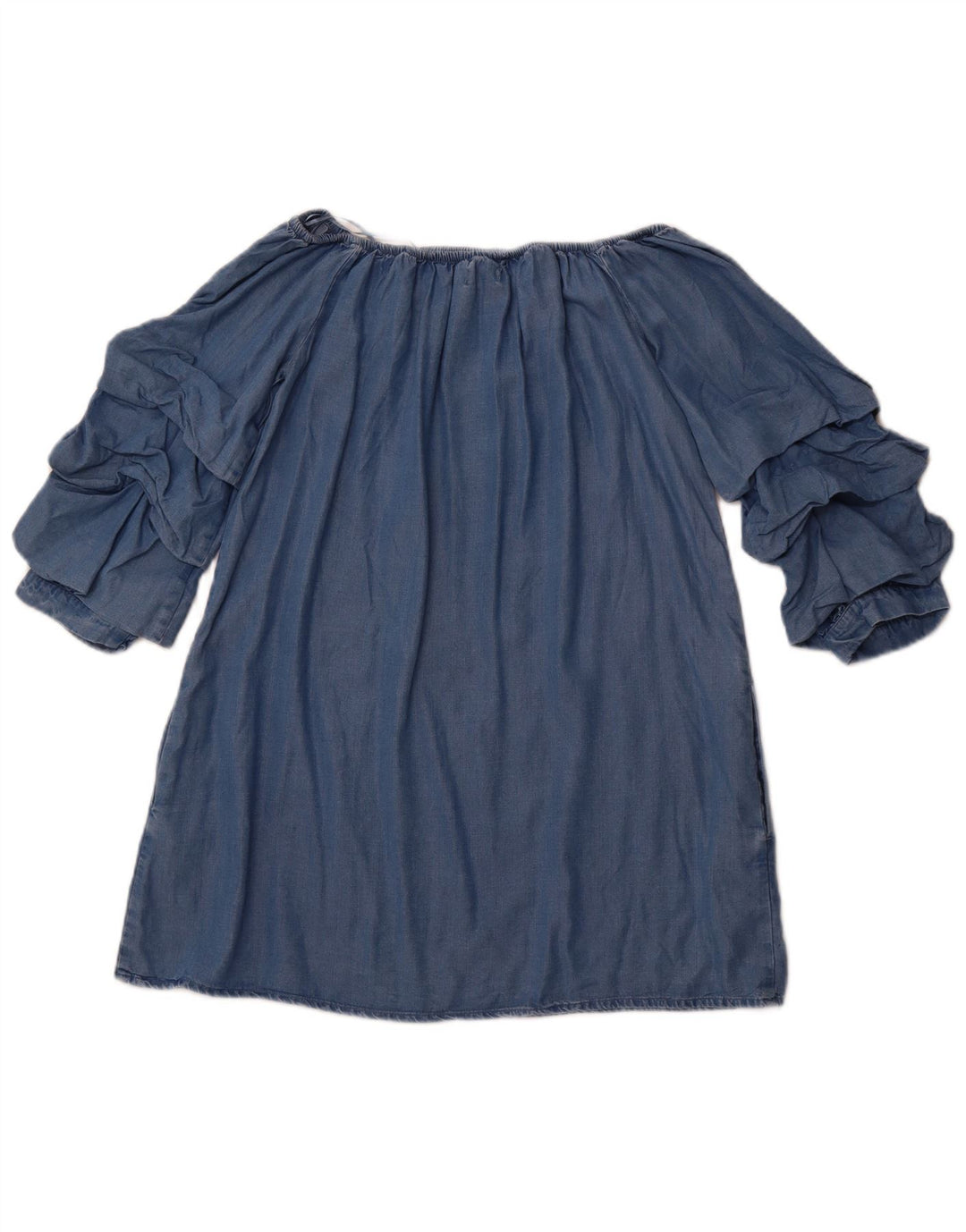 ZARA Femme Haut à Manches 3/4 Épaules Dénudées UK 12 Bleu Moyen