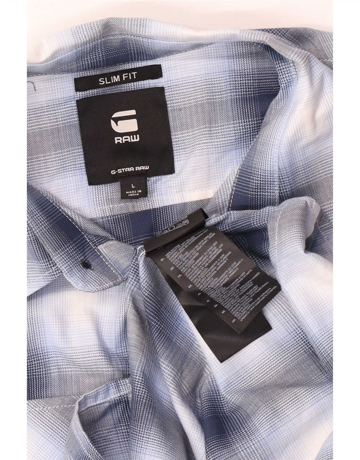 G-Star Chemise Slim Fit pour hommes en coton à carreaux bleus