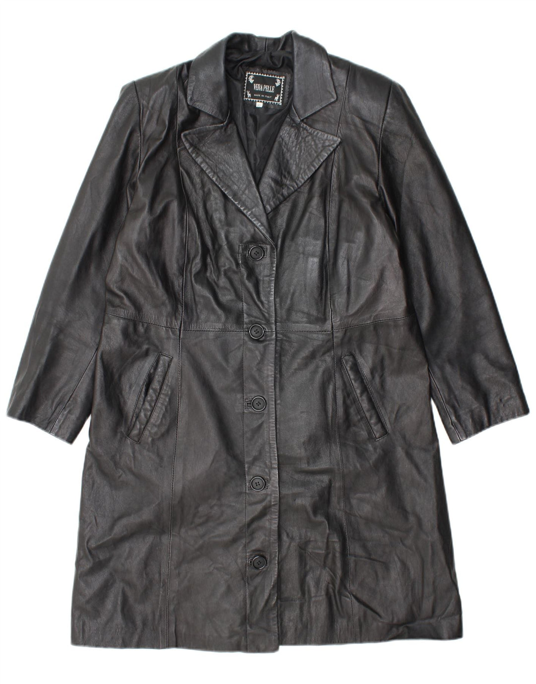 VINTAGE Manteau en cuir femme UK 18 XL Cuir noir