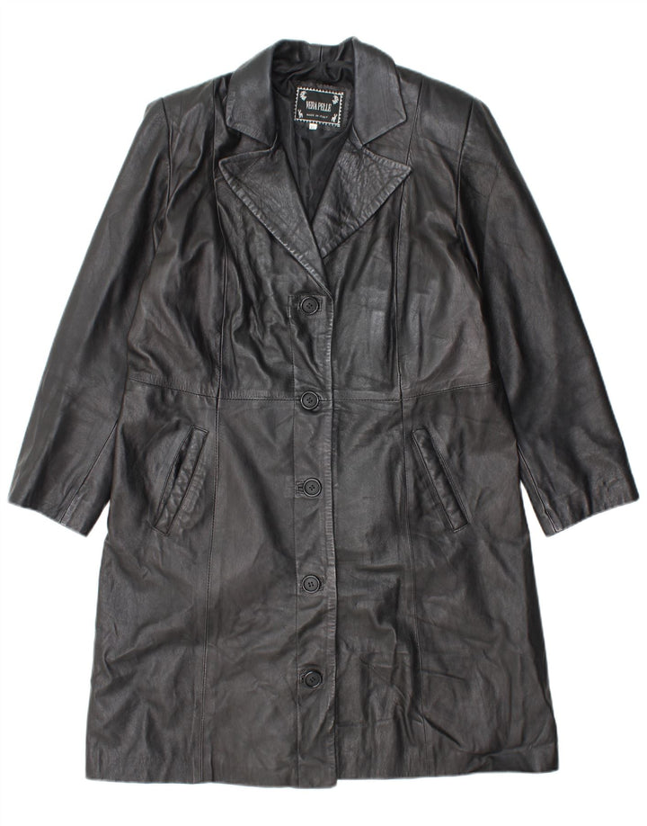 VINTAGE Manteau en cuir femme UK 18 XL Cuir noir