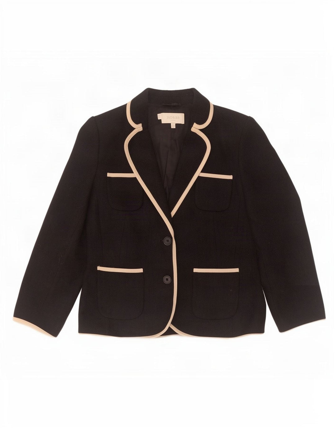 Hobbs Veste blazer à 2 boutons et manches 3/4 pour femme UK 10 Petite laine noire