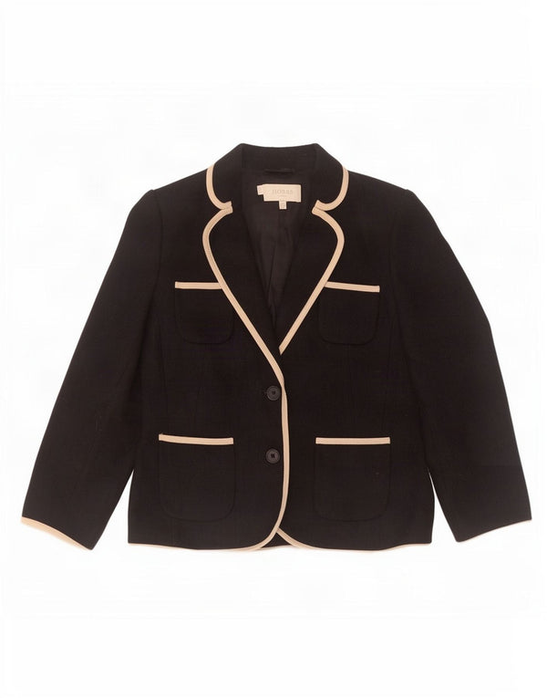 Hobbs Veste blazer à 2 boutons et manches 3/4 pour femme UK 10 Petite laine noire