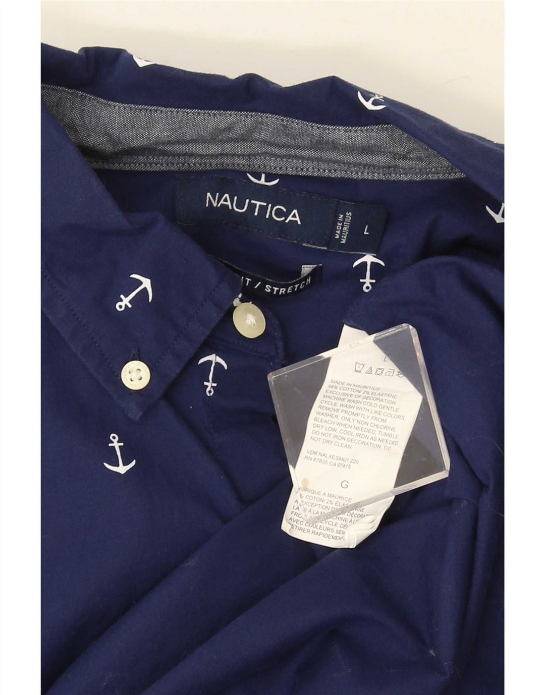 Nautica Chemise extensible à manches courtes pour homme Motif abstrait Bleu marine Taille L
