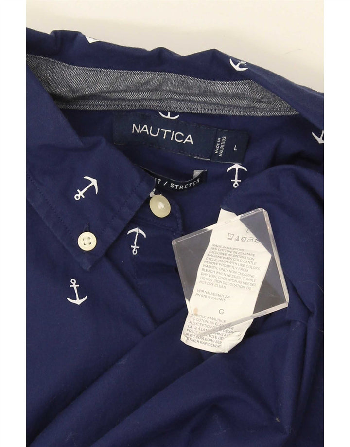 Nautica Chemise extensible à manches courtes pour homme Motif abstrait Bleu marine Taille L