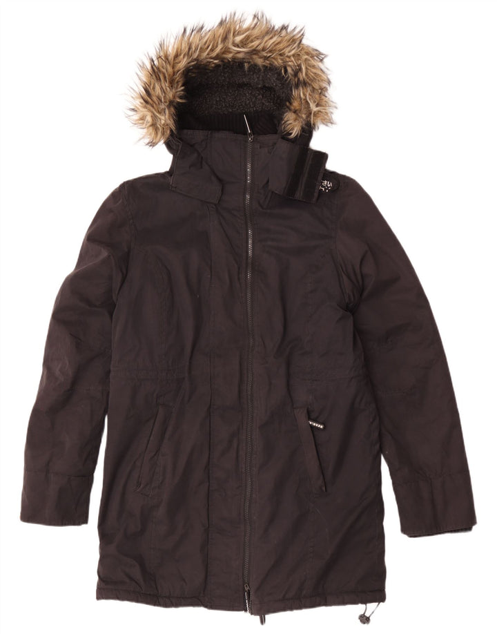 Superdry Veste Parka À Capuche Femme UK 14 Large Noir Polyester