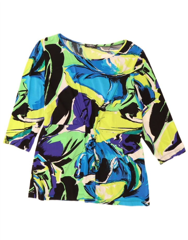 vintage Femme Top 3/4 Manches UK 12 Moyenne Multicolore Floral Viscose
