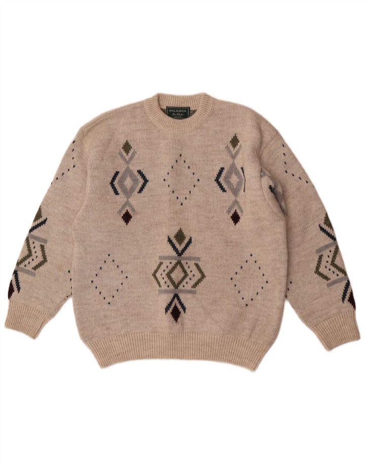 Malagrida Pull Col Rond Homme Beige Moyen Géométrique