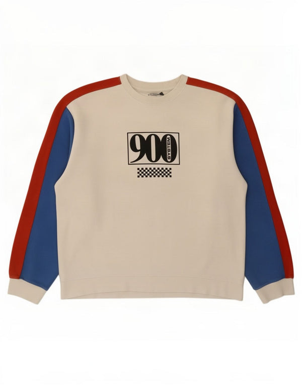 Topman Sweat-shirt graphique pour homme Large Blanc Colorblock