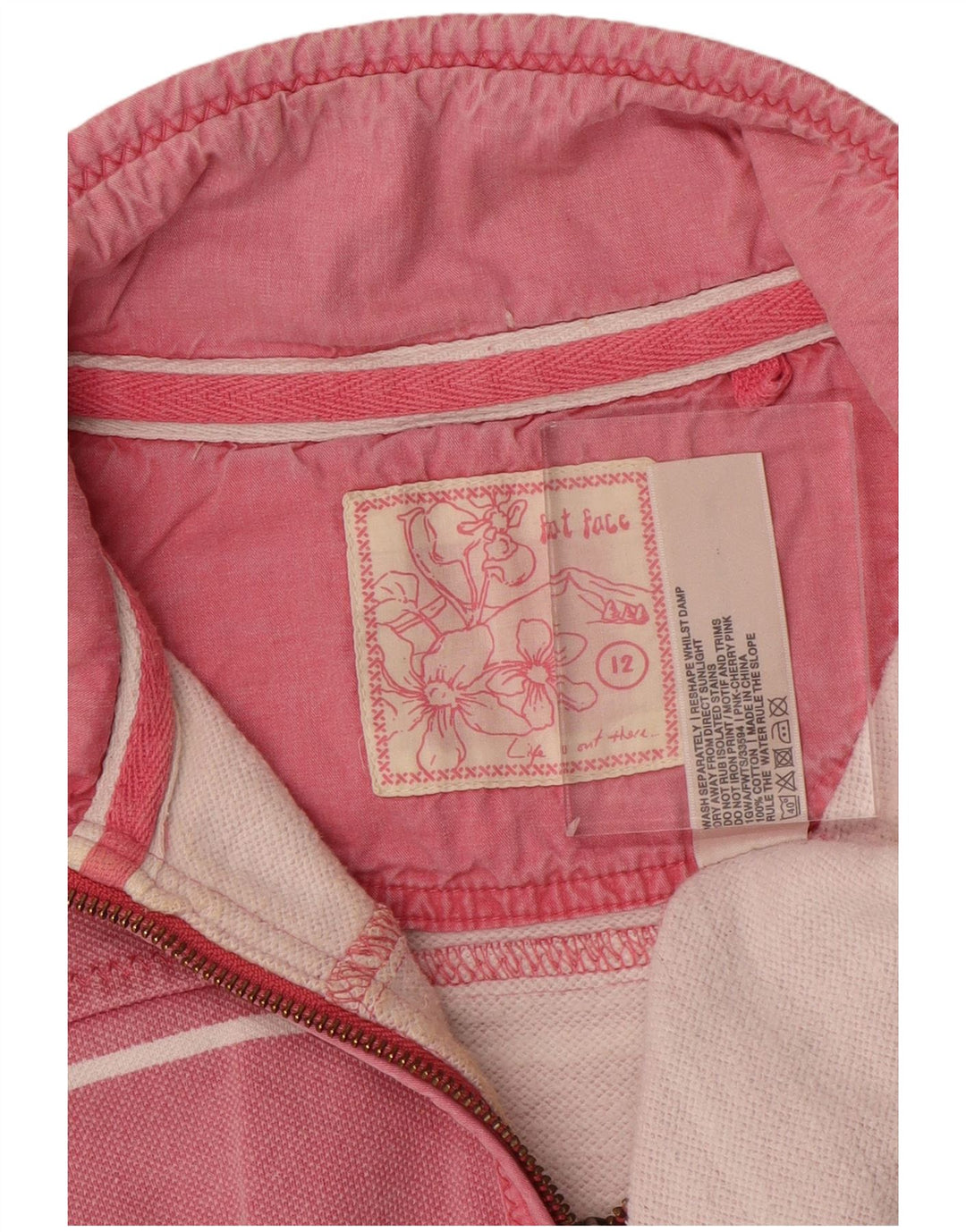 FAT FACE Womens Zip Neck Sweatshirt Jumper UK 12 Medium Pink Striped