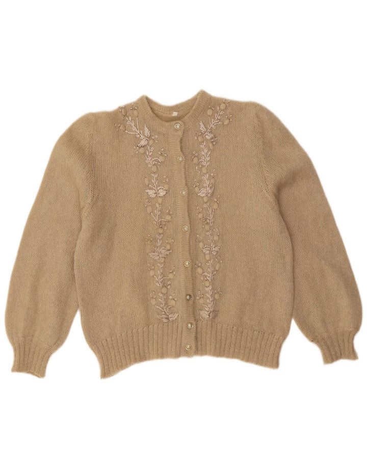 VINTAGE Femme Cardigan Pull UK 12 Moyen Beige Floral