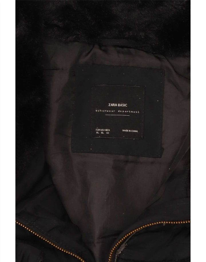 Zara Veste matelassée à capuche pour femme UK 18 XL Noir Polyester