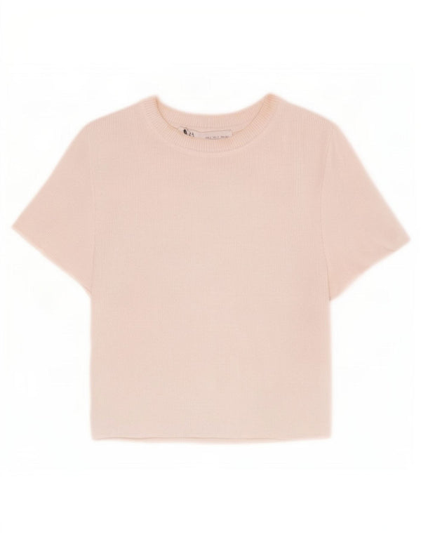 Zara Womens Crop T-Shirt Top UK 10 Petit Viscose Blanc Cassé
