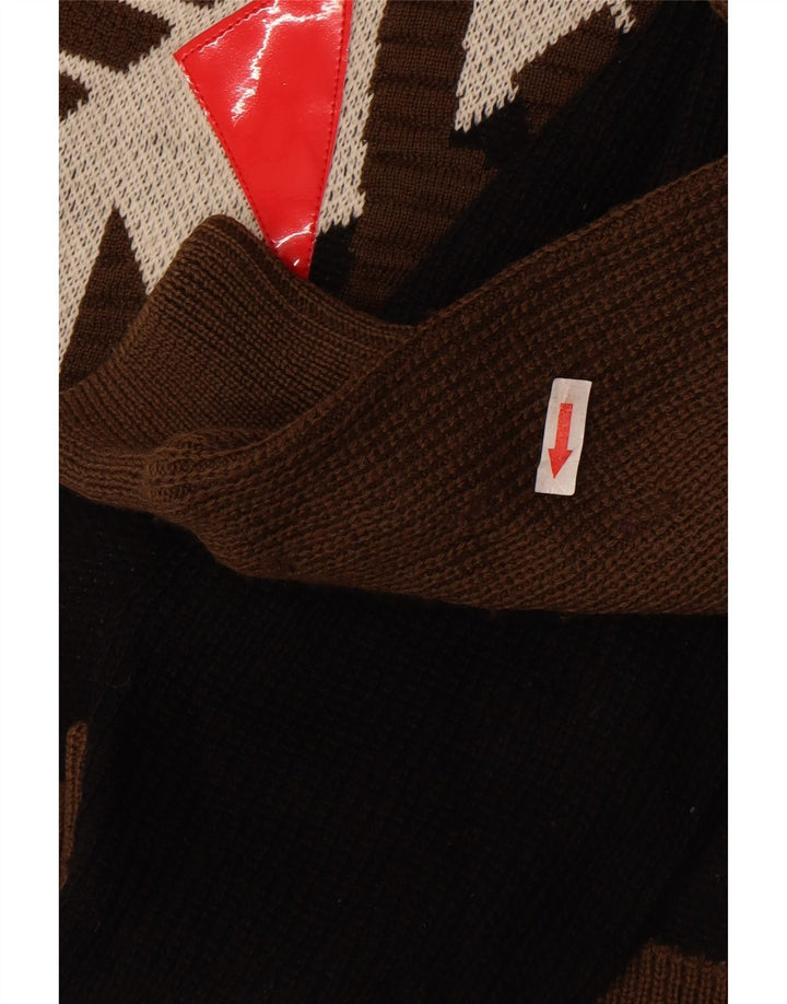 Kansai Yamamoto Cardigan graphique pour homme en laine color block marron moyen