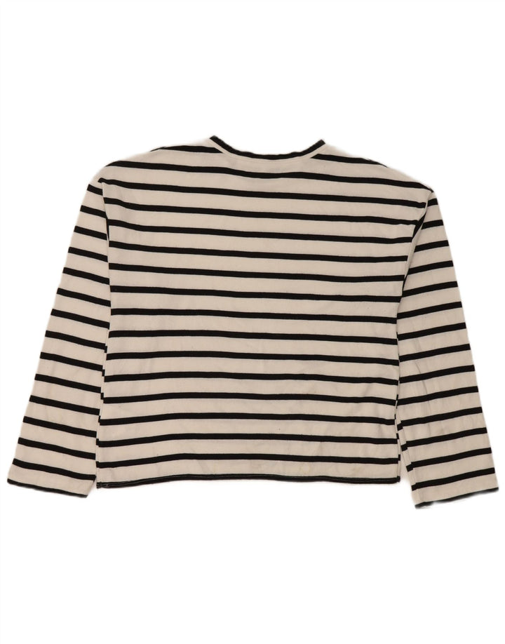 Zara Femme Top Manches Longues UK 44 Medium Blanc Rayé Viscose
