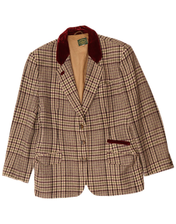 Vintage Womens 3 Button Blazer Jacket IT 48 XL Beige Check Virgin Wool