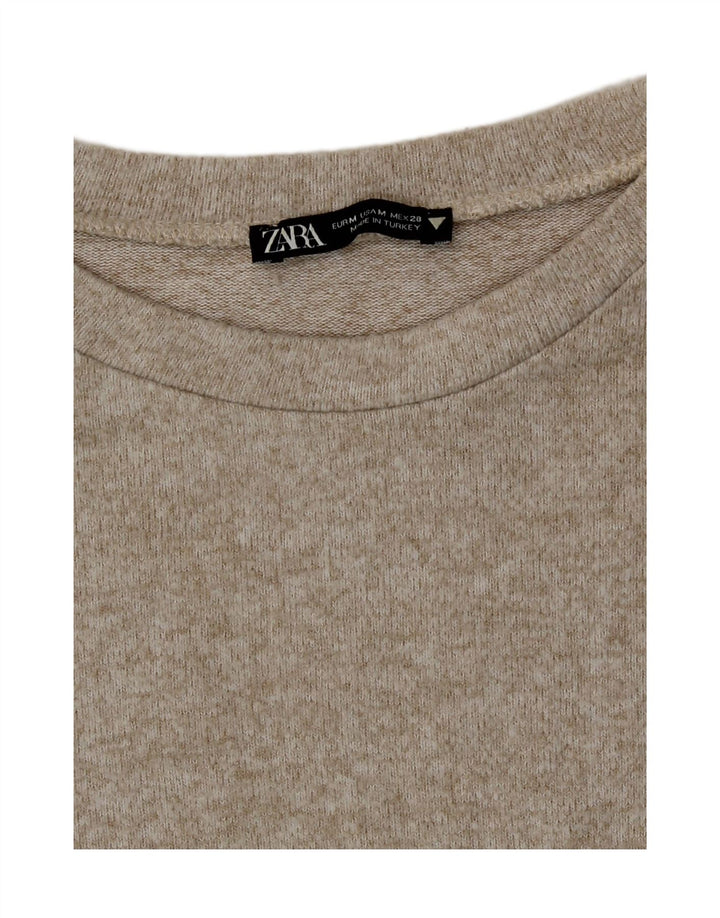 Zara Femme T-Shirt Top UK 12 Viscose Moucheté Beige Moyen