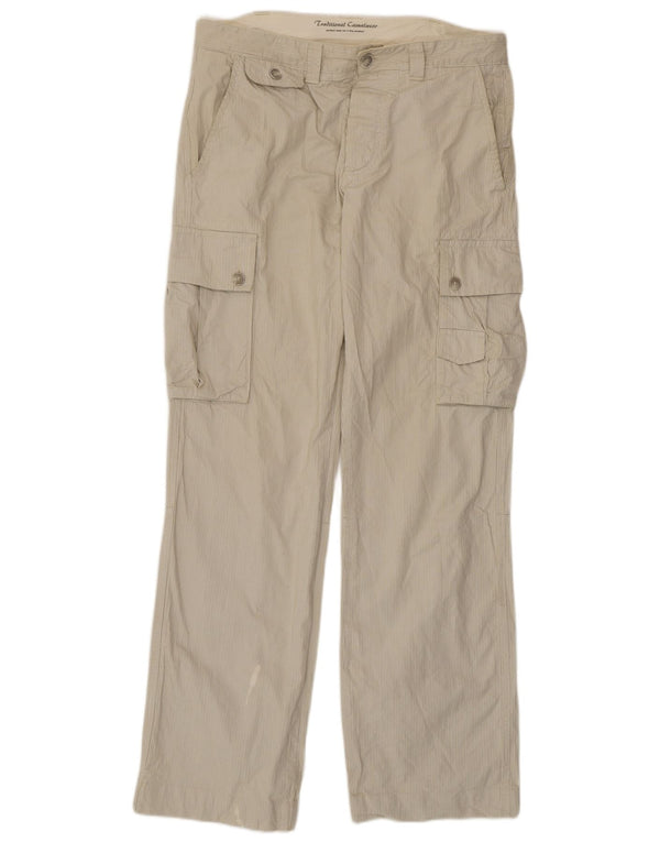 Zara Pantalon cargo droit pour homme EU 44 Large W34 L34 Beige à fines rayures