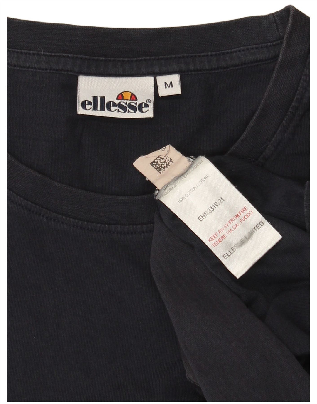 Ellesse T-Shirt Top Bleu Marine Rayé Coton Homme
