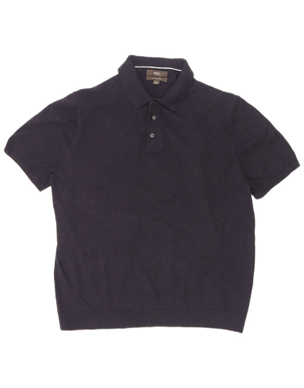 Marks & Spencer Pull à manches courtes et col polo pour homme 2XL Bleu marine