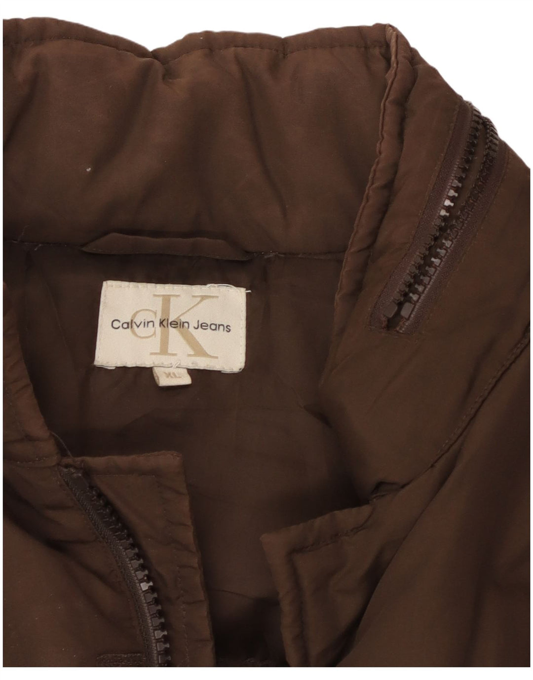 CALVIN KLEIN JEANS Veste matelassée à capuche pour hommes UK 42 XL Nylon marron