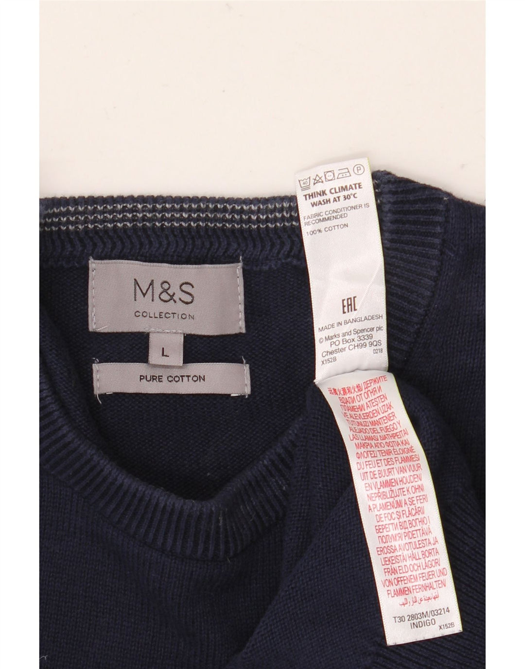 Marks & Spencer Pull à col rond pour homme en coton bleu marine Taille L