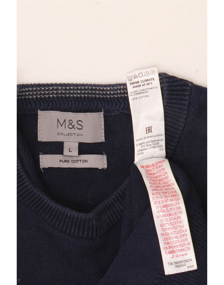 Marks & Spencer Pull à col rond pour homme en coton bleu marine Taille L