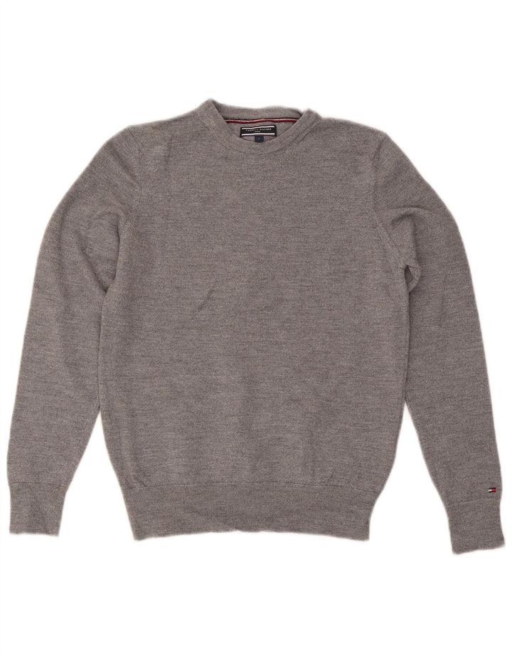 TOMMY HILFIGER Pull sur mesure à col rond pour femme UK 10 Petit Gris