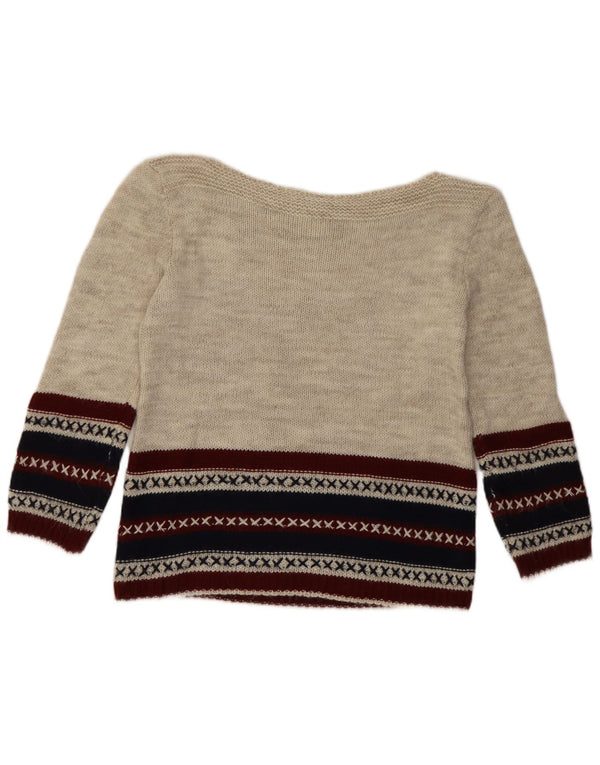 vintage Femmes Bateau Cou Jumper Pull UK 10 Petit Beige Fair Isle