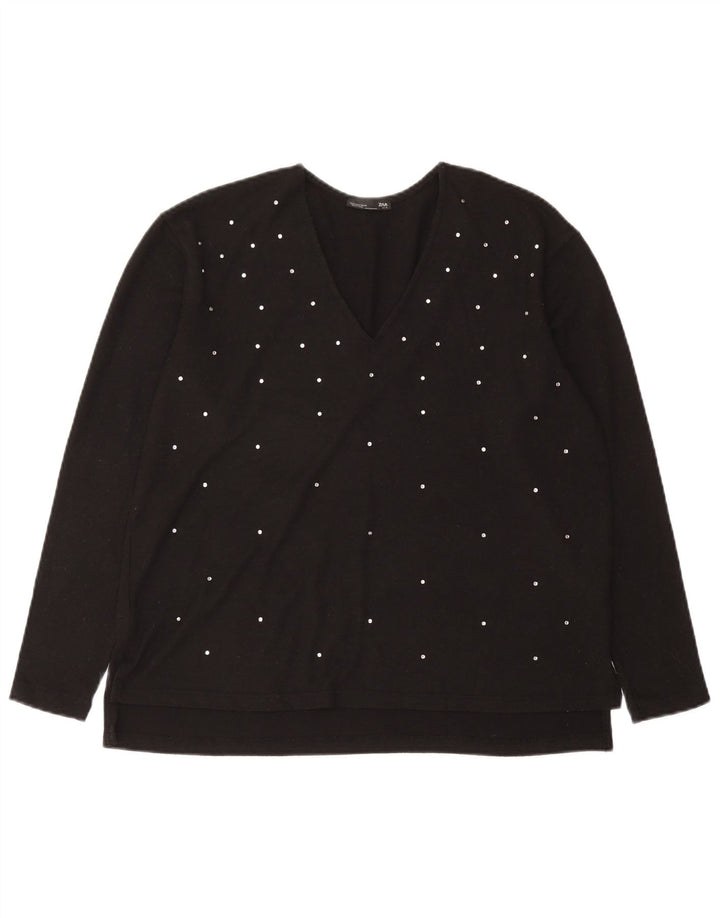Zara Femme Top Manches Longues UK 44 Medium Noir Tacheté Polyester