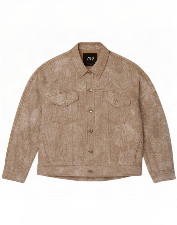 Zara Veste bomber surdimensionnée pour femme UK 14 Lin moucheté beige moyen