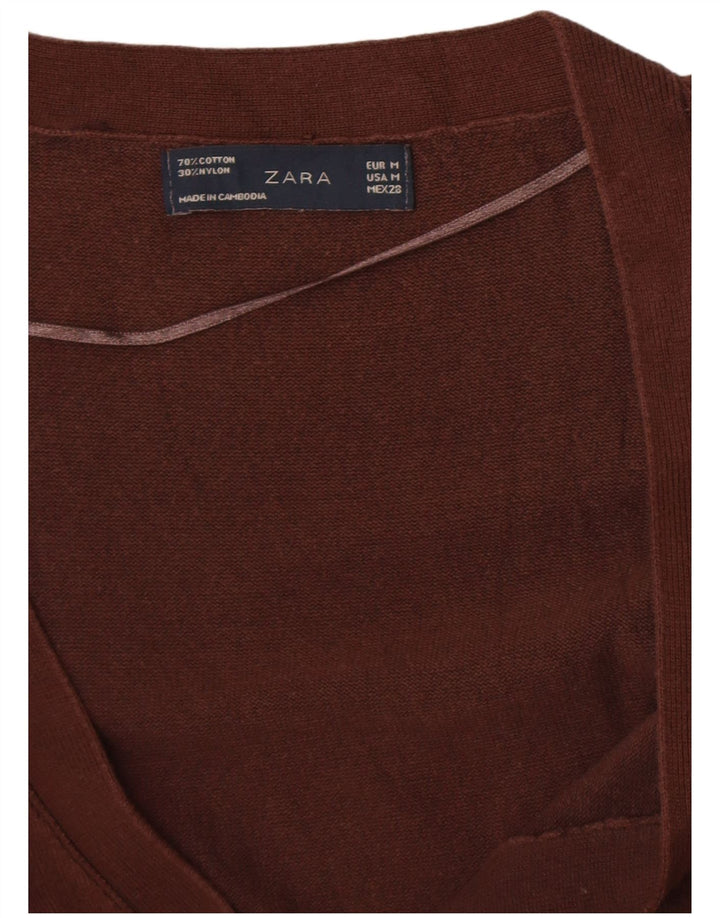 Zara Cardigan Femme Pull UK 12 Coton Marron Moyen