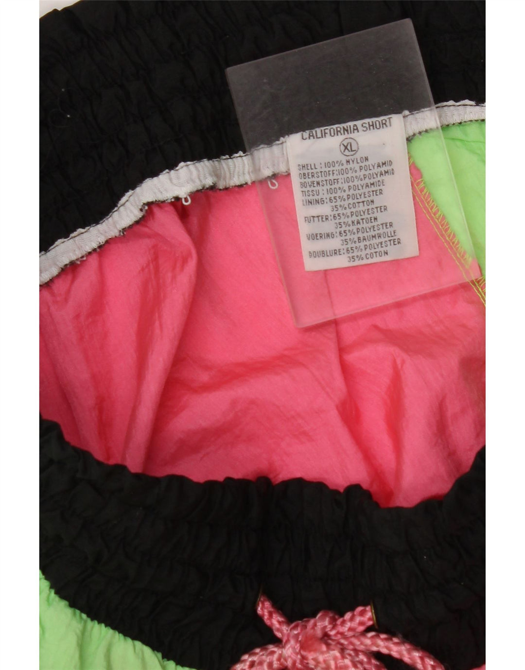 VINTAGE Short de bain graphique femme UK 18 XL Nylon color block rose