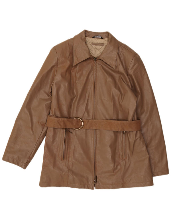 veste vintage femme faux cuir UK 14 polyéthylène brun moyen