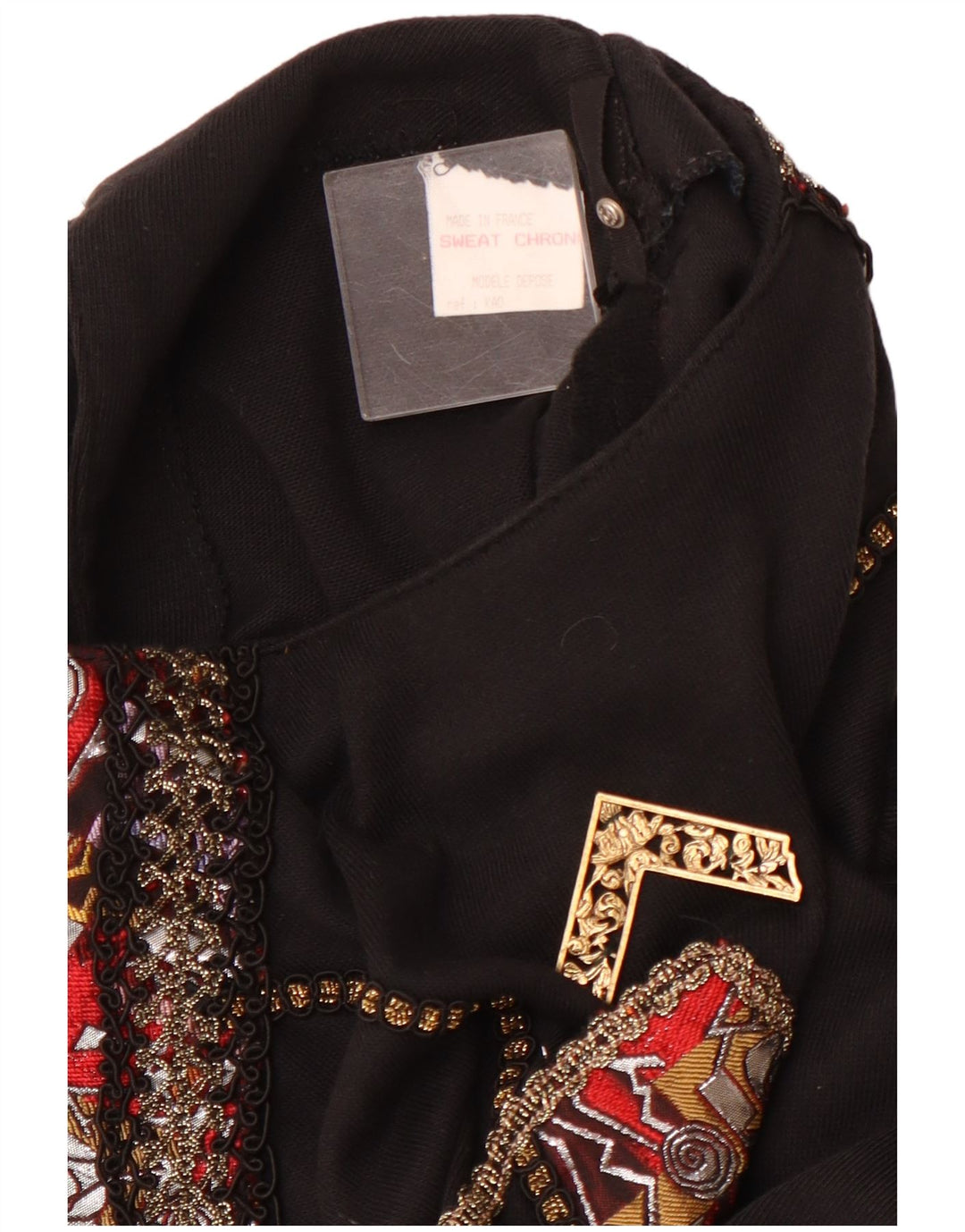 VINTAGE Femme Graphique Manches Longues Blouse Top UK 12 Acrylique Noir Moyen