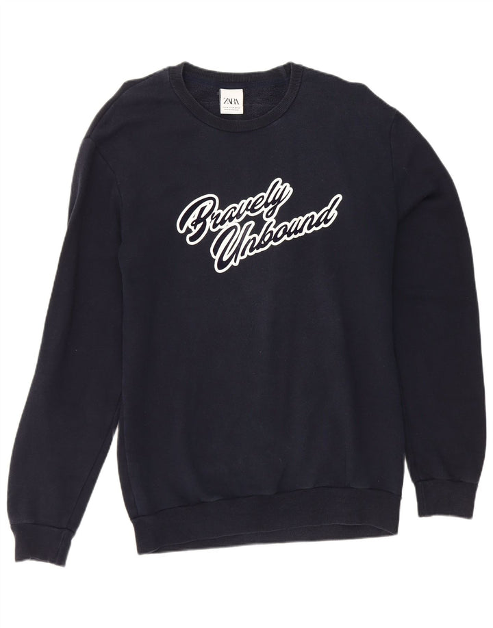 Zara Homme Sweat-Shirt Graphique Bleu Marine Moyen